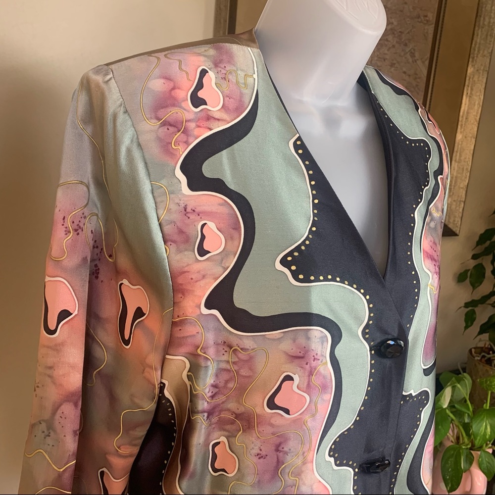 Louise Blumberg Silk Watercolor Art Blazer Jacket - Picture 2 of 13